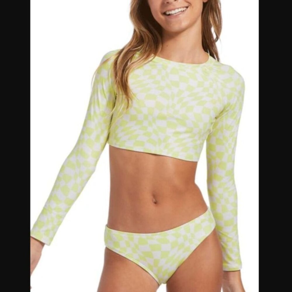 Billabong Girls Lime Checkerboard Long Sleeve Rashguard Set